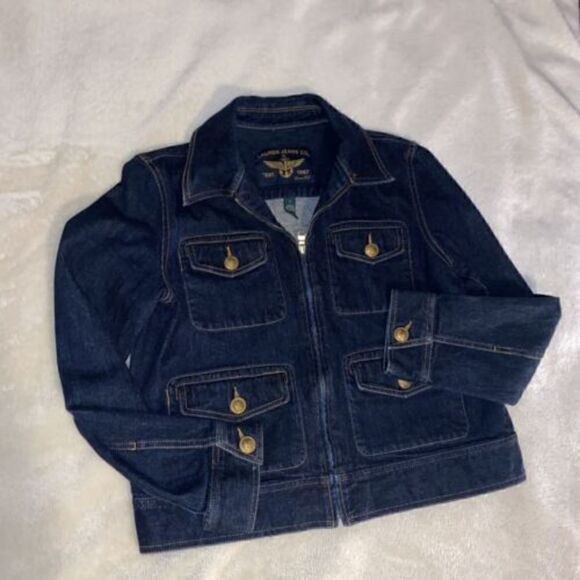 Lauren Jeans Company Dark Jean Denim Naval Military  Jacket Size Large - Picture 1 of 11